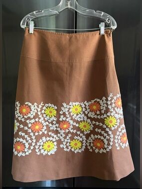 Y2K 70s-Style Brown Floral Embroidered A-Line Boho Cottagecore Skirt EUC Sz 6